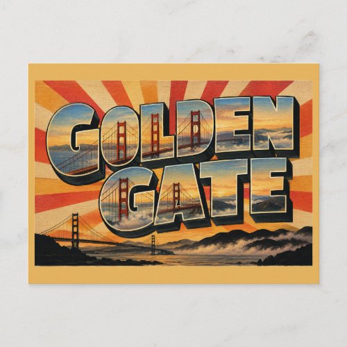 Golden Gate Bridge CA Vintage Travel Art Postcard