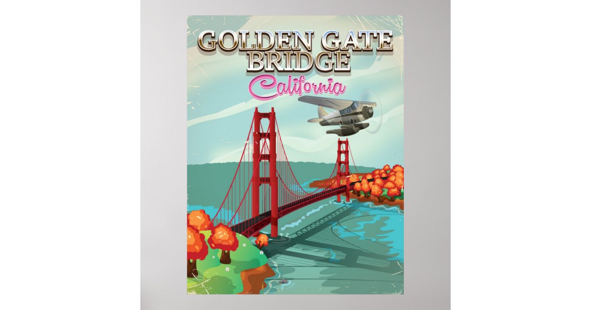 Golden Gate Bridge California travel cartoon Poster | Zazzle.com