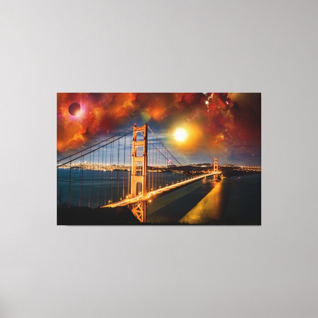 Golden Gate Bridge Cosmic Fantasy Landscape Canvas (Front)