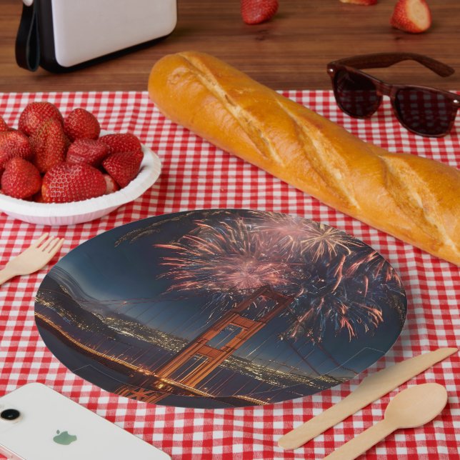 Golden Gate Bridge Fireworks Independence Day, Paper Plates (Picnic)