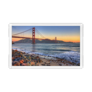 Golden Gate Bridge from San Francisco bay trail. Acrylic Tray