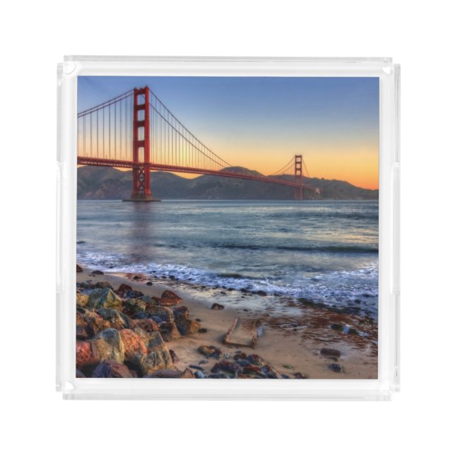 Golden Gate Bridge from San Francisco bay trail. Acrylic Tray (Front)
