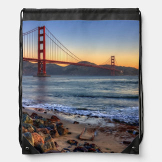 Golden Gate Bridge from San Francisco bay trail. Drawstring Bag