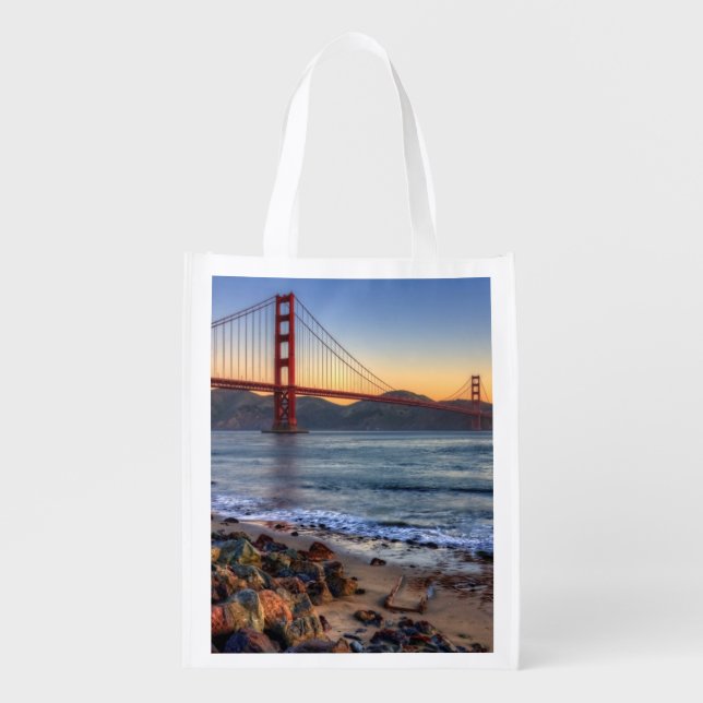 Golden Gate Bridge from San Francisco bay trail. Reusable Grocery Bag (Front)