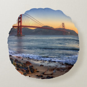 Golden Gate Bridge from San Francisco bay trail. Round Pillow