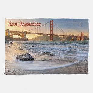 Golden Gate Bridge in San Francisco at sunset Kitchen Towel