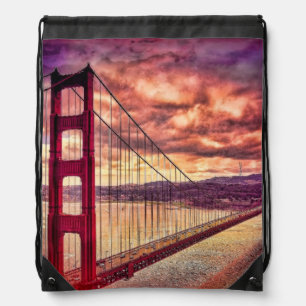 Golden Gate Bridge in San Francisco, California. Drawstring Bag