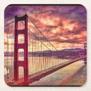 Golden Gate Bridge in San Francisco, California. Square Paper Coaster