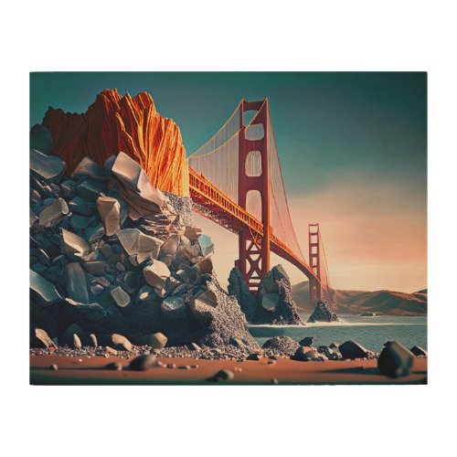 Golden Gate Bridge in San Francisco Digital Art Wood Wall Art