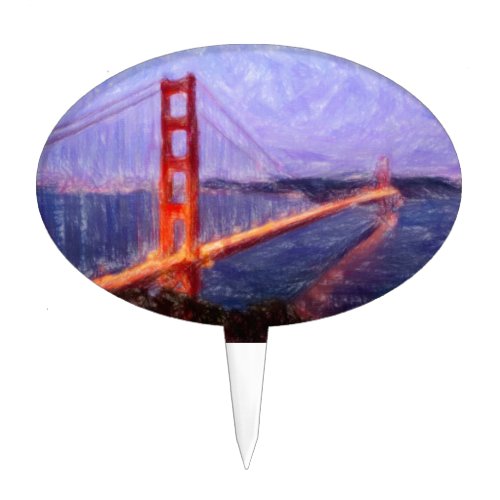 Golden Gate Bridge __ mixed media painting Cake Topper