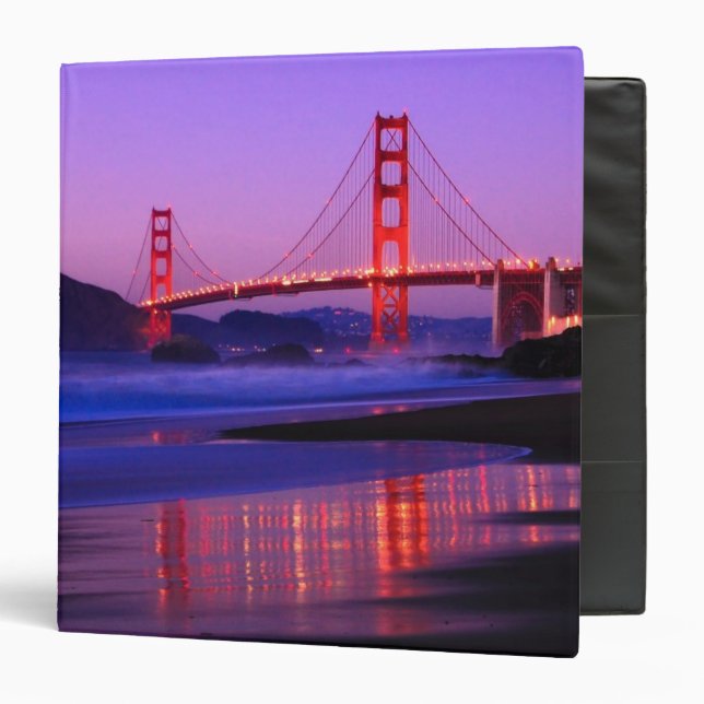 Golden Gate Bridge on Baker Beach at Sundown 3 Ring Binder (Front/Inside)