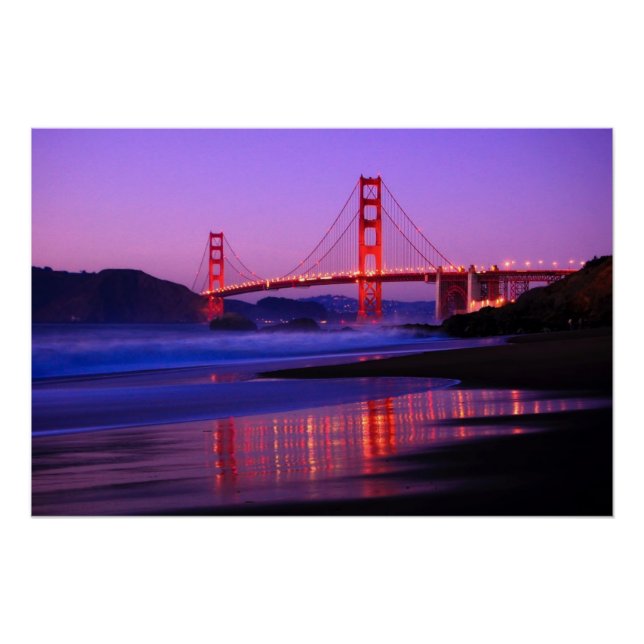 Golden Gate Bridge on Baker Beach at Sundown Poster (Front)