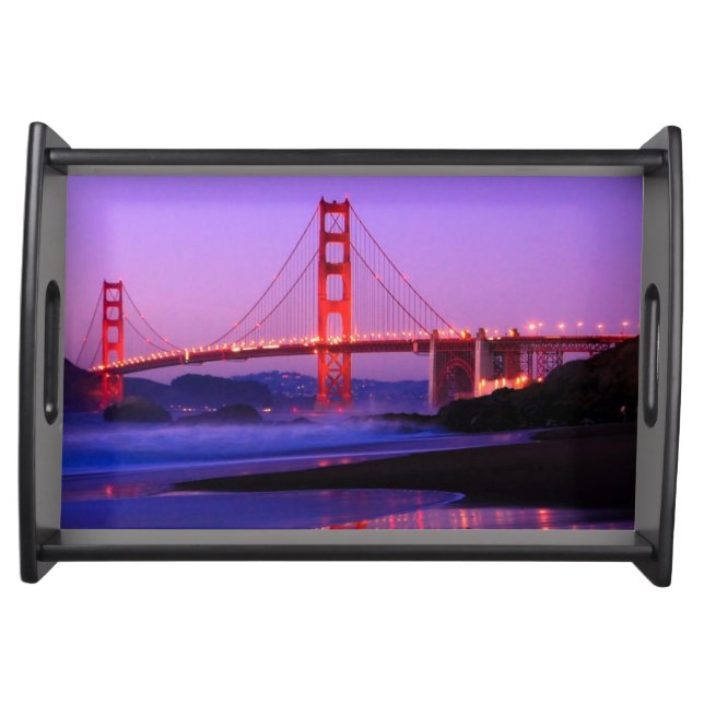 Golden Gate Bridge on Baker Beach at Sundown Serving Tray (Front)