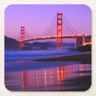 Golden Gate Bridge on Baker Beach at Sundown Square Paper Coaster
