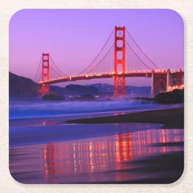 Golden Gate Bridge on Baker Beach at Sundown Square Paper Coaster (Front)