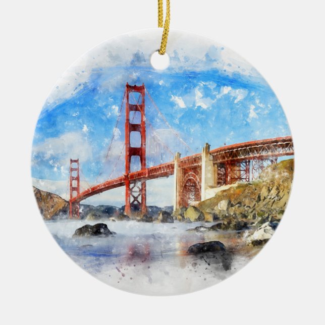 Golden Gate Bridge pastel in San Francisco Ceramic Ornament (Front)