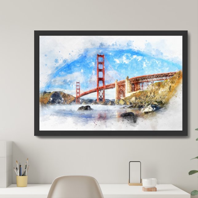 Golden Gate Bridge pastel in San Francisco Framed Art (Home Office)
