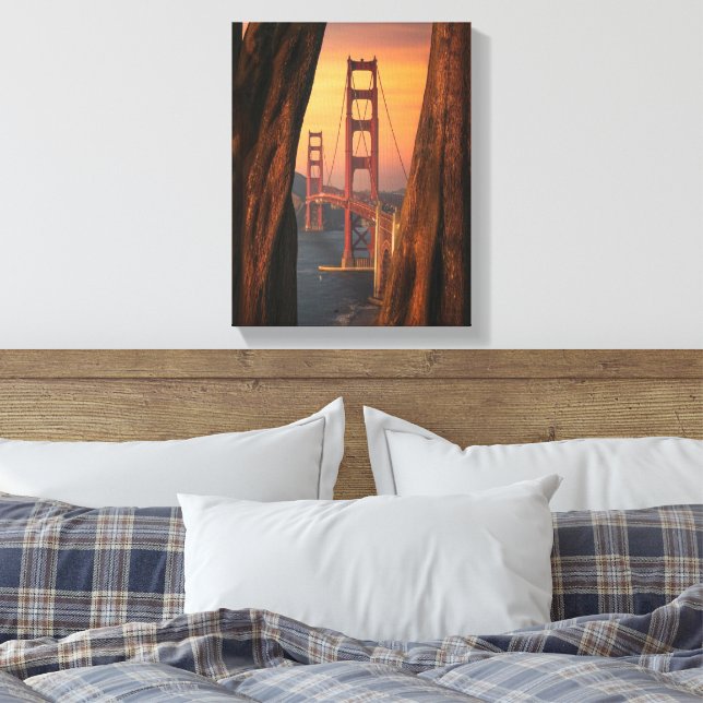 Golden Gate Bridge Photo Between Two Trees Canvas Print (Insitu(Bedroom))