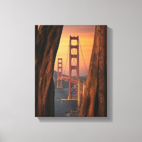 Golden Gate Bridge Photo Between Two Trees Canvas Print