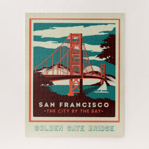 Golden Gate Bridge San Fran Vintage Poster Jigsaw Puzzle