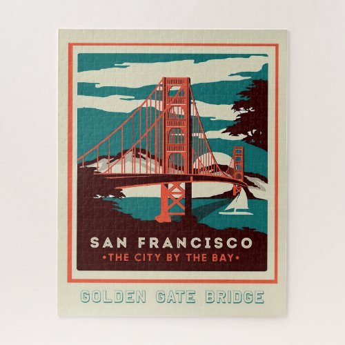 Golden Gate Bridge San Fran Vintage Poster Jigsaw Puzzle