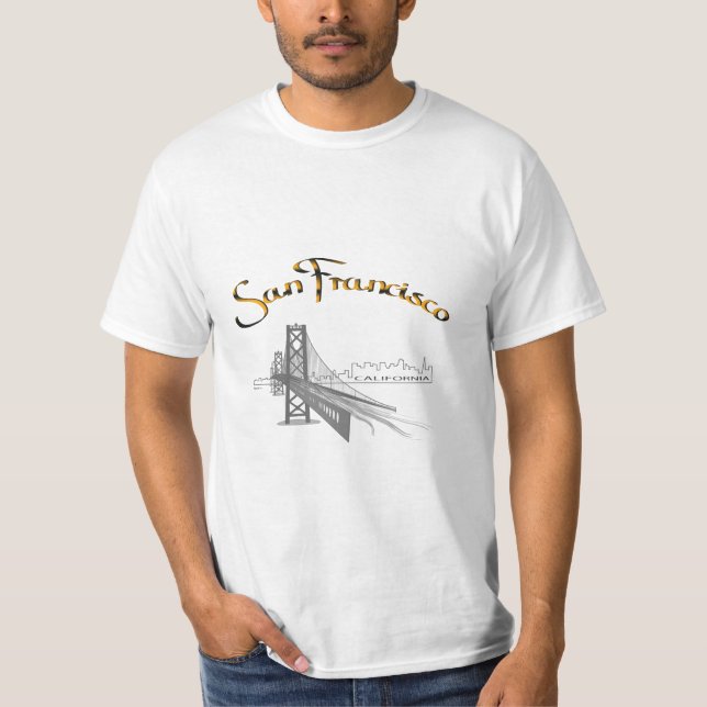 Golden Gate Bridge, San Francisco, CA Grey/Gold T- T-Shirt (Front)