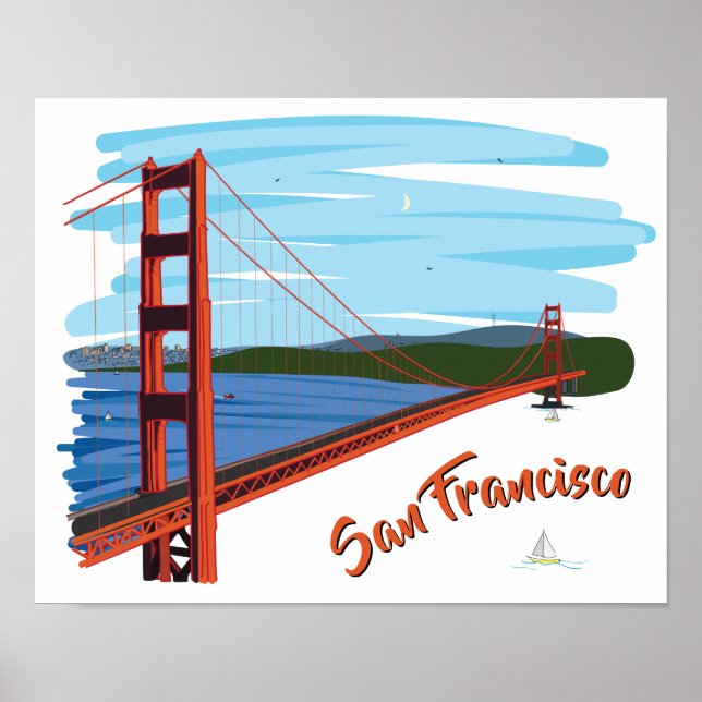Golden Gate Bridge San Francisco Illustration Poster (Front)