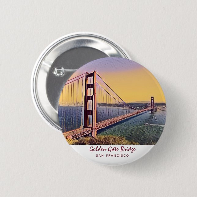 Golden Gate Bridge San Francisco Vintage Painting Button (Front & Back)