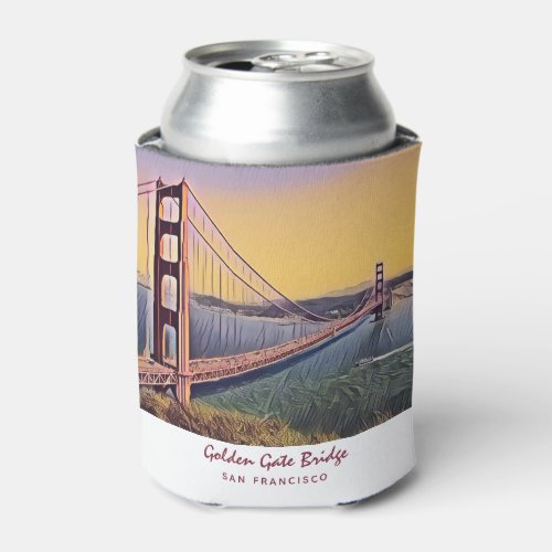 Golden Gate Bridge San Francisco Vintage Painting Can Cooler