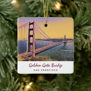 Golden Gate Bridge San Francisco Vintage Painting Ceramic Ornament