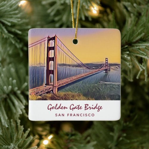 Golden Gate Bridge San Francisco Vintage Painting Ceramic Ornament