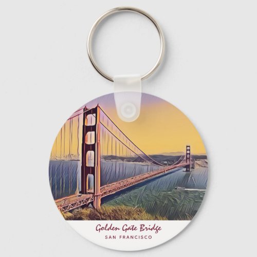 Golden Gate Bridge San Francisco Vintage Painting Keychain