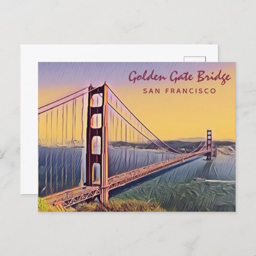 Golden Gate Bridge San Francisco Vintage Painting Postcard