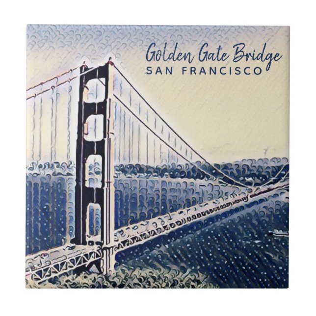 Golden Gate Bridge San Francisco Watercolor Art Ceramic Tile (Front)