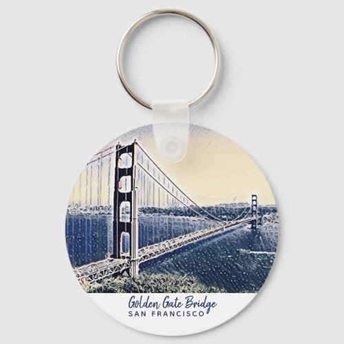 Golden Gate Bridge San Francisco Watercolor Art Keychain