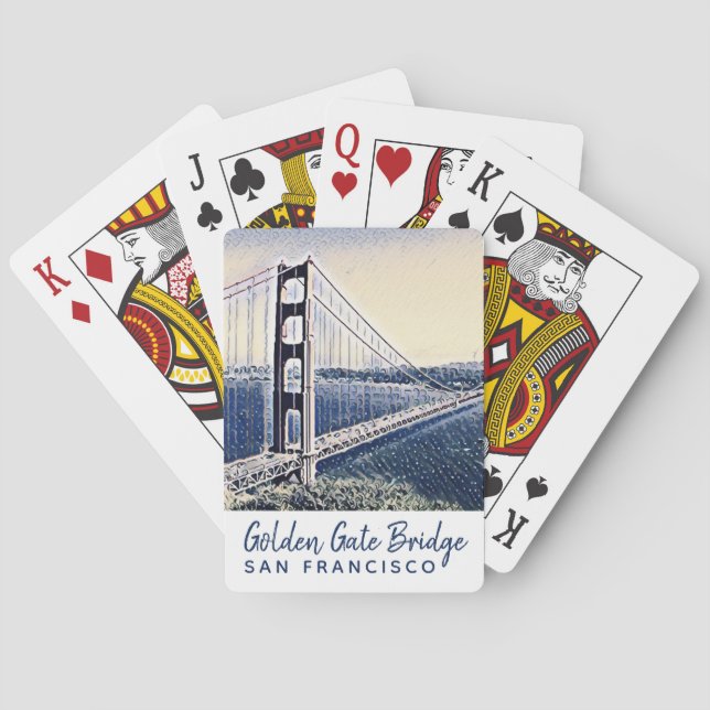 Golden Gate Bridge San Francisco Watercolor Art Poker Cards (Back)