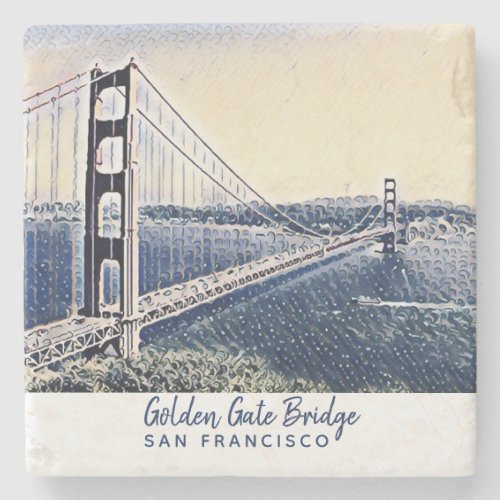 Golden Gate Bridge San Francisco Watercolor Art Stone Coaster