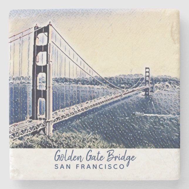 Golden Gate Bridge San Francisco Watercolor Art Stone Coaster (Front)