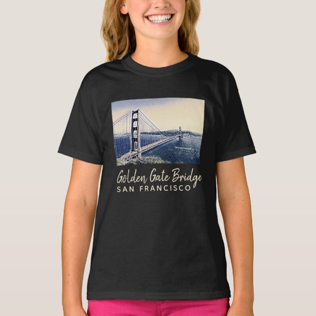 Golden Gate Bridge San Francisco Watercolor Art T-Shirt (Front)