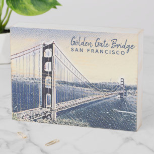 Golden Gate Bridge San Francisco Watercolor Art Wooden Box Sign