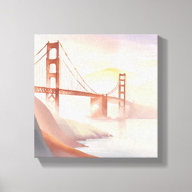 Golden Gate Bridge | Sunrise Beautiful Watercolor Canvas Print (Front)