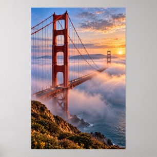 Golden Gate Bridge Sunrise Fog San Francisco Wall Poster
