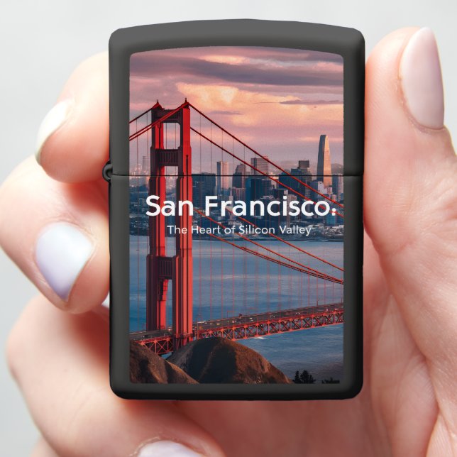 Golden Gate Bridge Sunset View Zippo Lighter (In Hand)