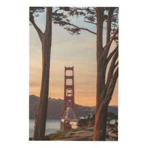 Golden Gate Bridge Through Tall Cypress Trees  Wood Wall Art