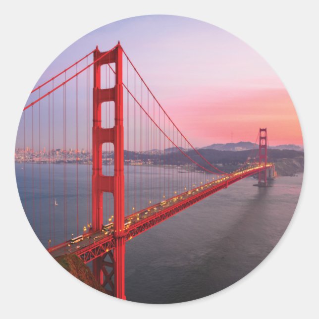 Golden gate bridge throw pillow classic round sticker (Front)