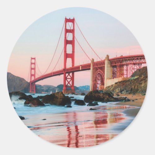 Golden gate bridge throw pillow classic round sticker