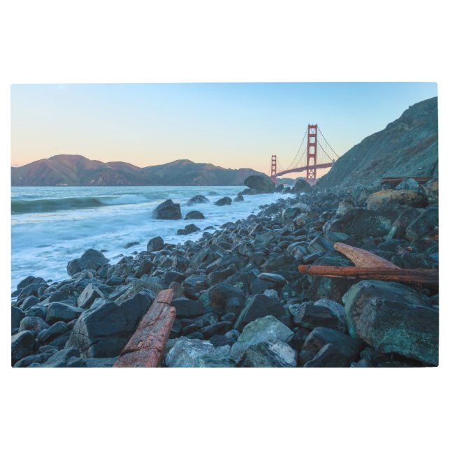 Golden Gate Bridge View at Marshall Beach Metal Print (Front)