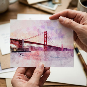 Golden Gate Bridge Watercolor at Sunset Postcard