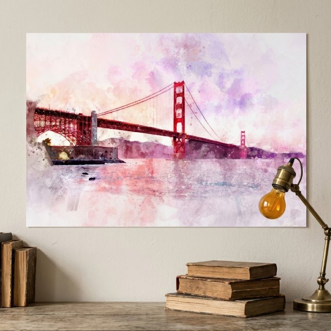 Golden Gate Bridge Watercolor at Sunset Poster (Golden Gate Bridge Watercolor at Sunset. Poster)
