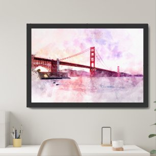 Golden Gate Bridge watercolor in San Francisco Framed Art